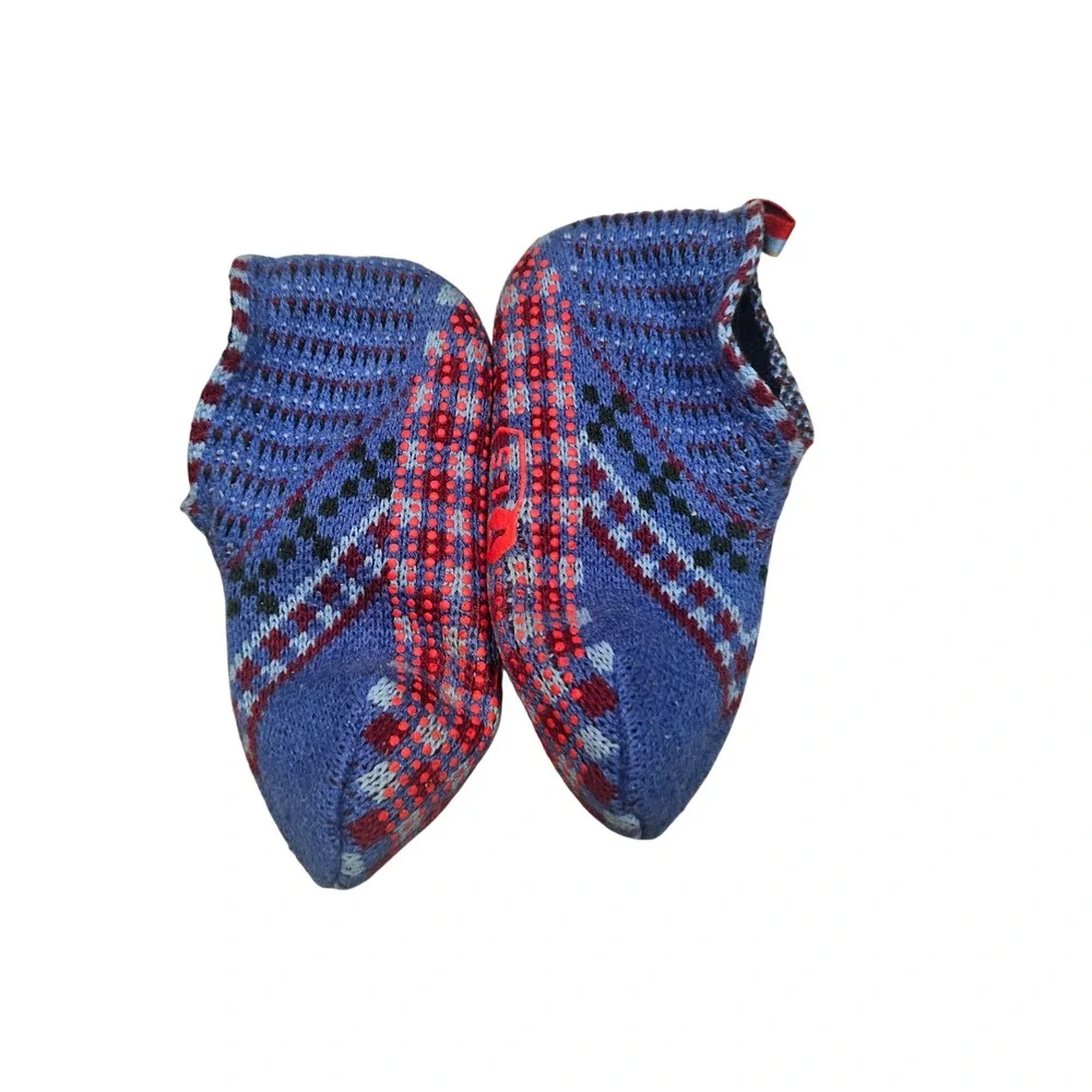 Bombas Gripper Slippers Youth 1-5 Blue Fair Isle Knit Non-Slip House‎ Shoes Cozy